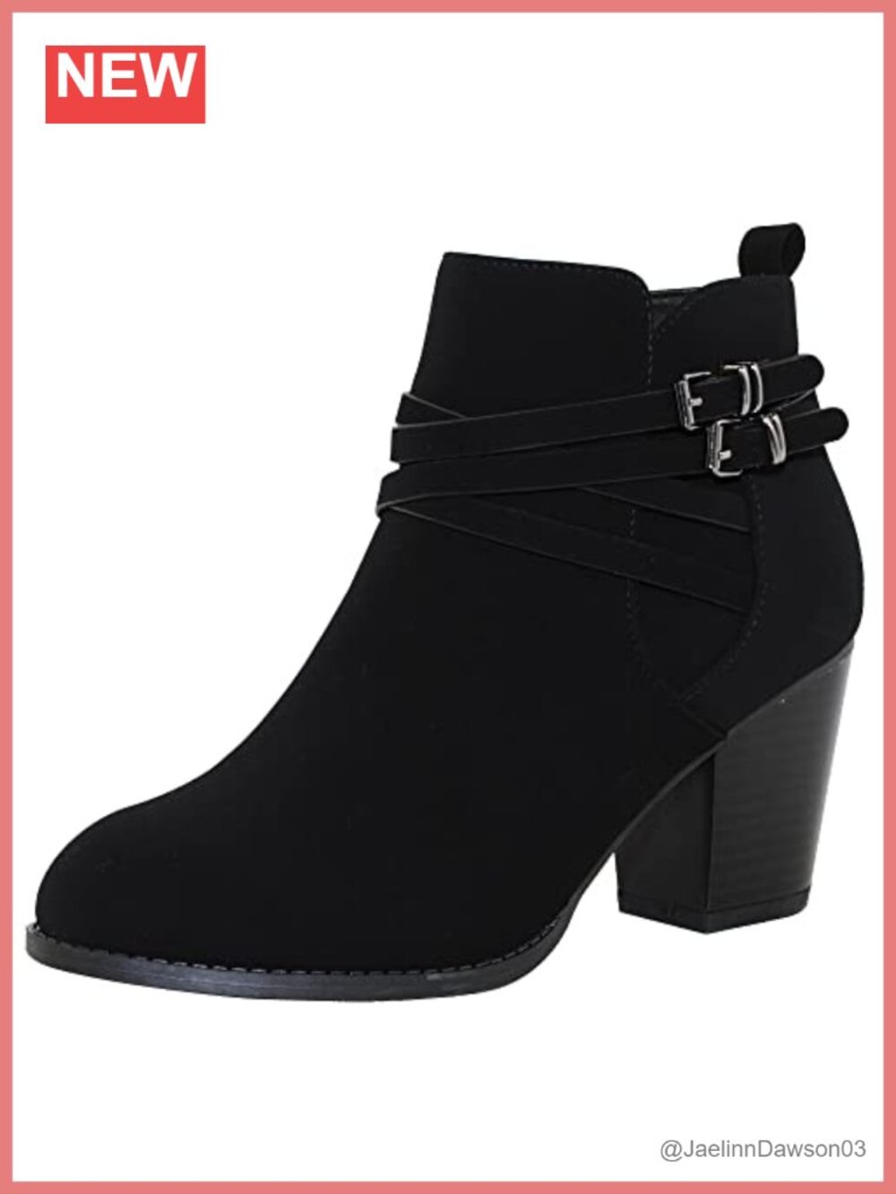 Pointed Toe Ankle Booties 3-Inch Block Heel Zipper Closure Faux Leather